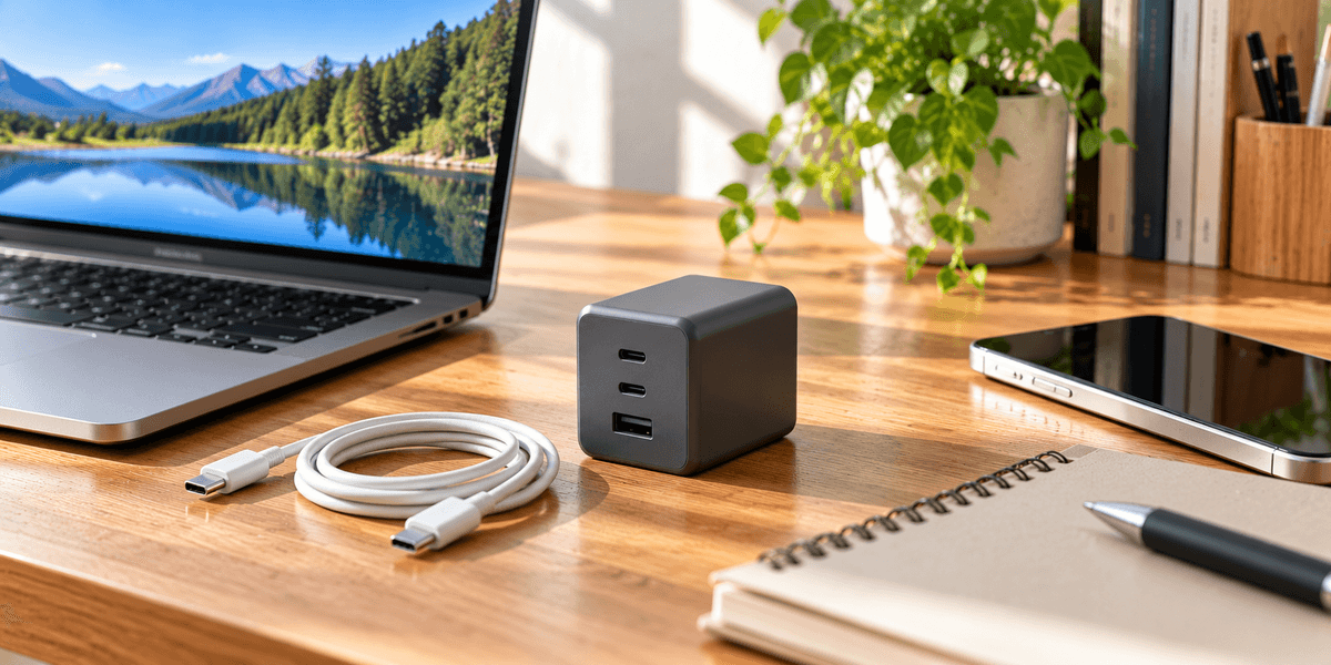 Anker Charger(100W, 3 Ports)with USB-C & USB-Cケーブル ダークグレー