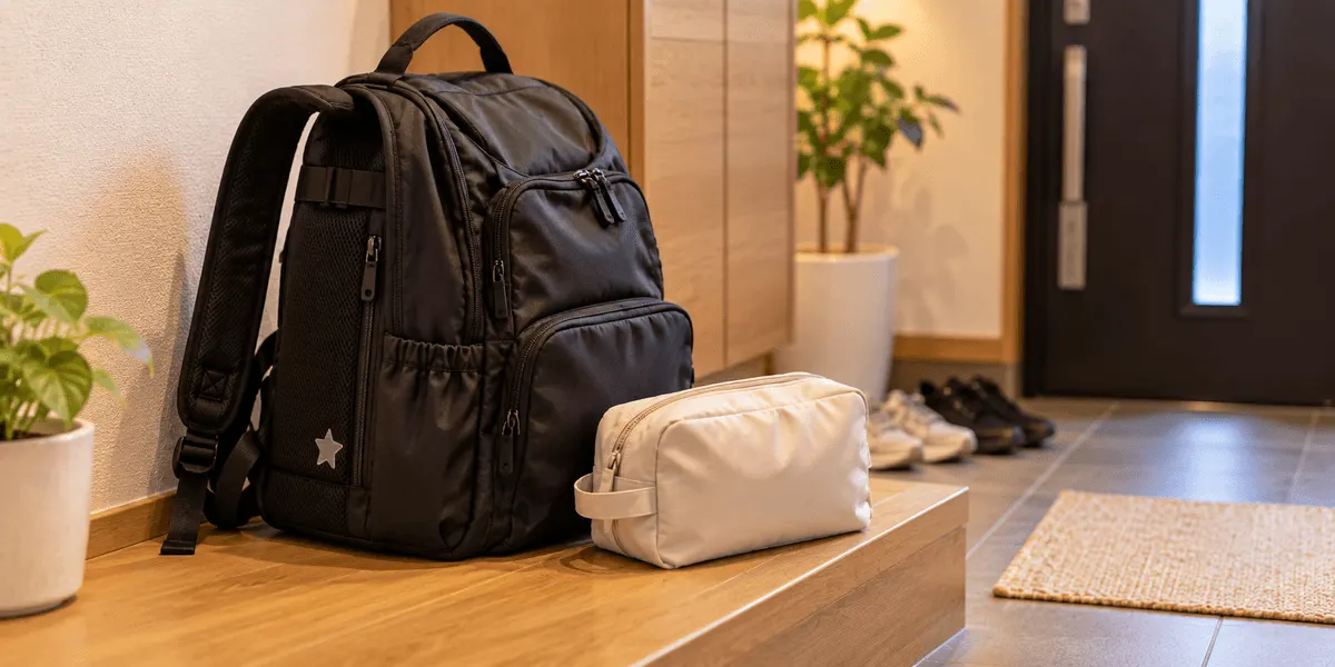 プッパプーポ マザーズリュック レビュー｜ベビーカーのハンドルに荷物を掛けないための黒リュック