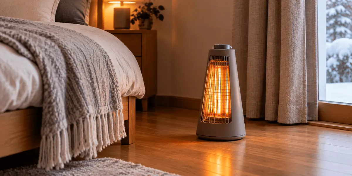 QUADS カーボンヒーター CONE レビュー|300W・左右約70°の自動首振りを、約1kg・取っ手で操作する仕組みと記載のない寸法から整理