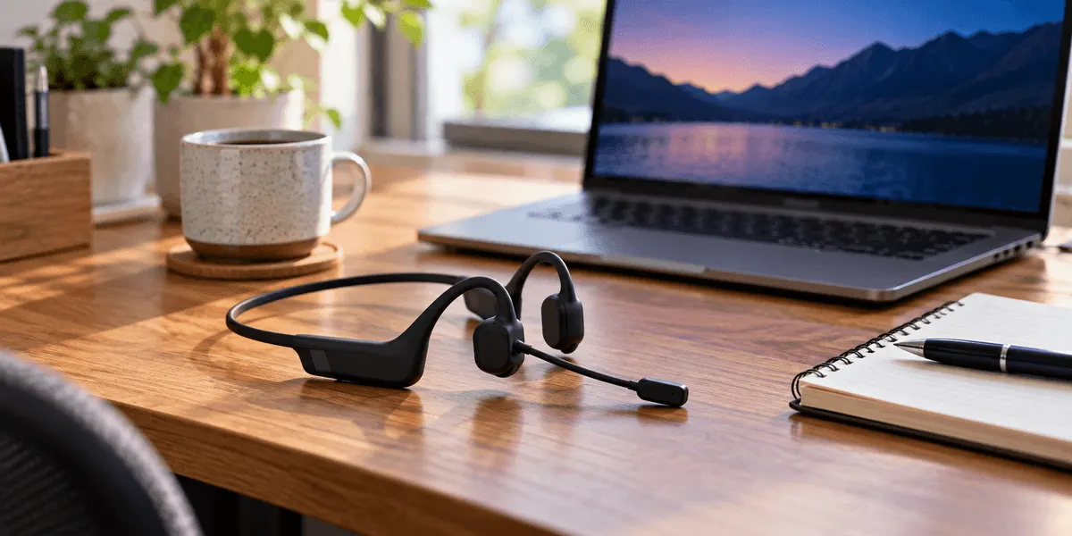 Shokz OpenComm2 2025 Upgrade 骨伝導ビジネスヘッドセット(Bluetooth接続・ブラック) のレビュー記事メインビジュアル(口コミ・評判・メリット・デメリット)